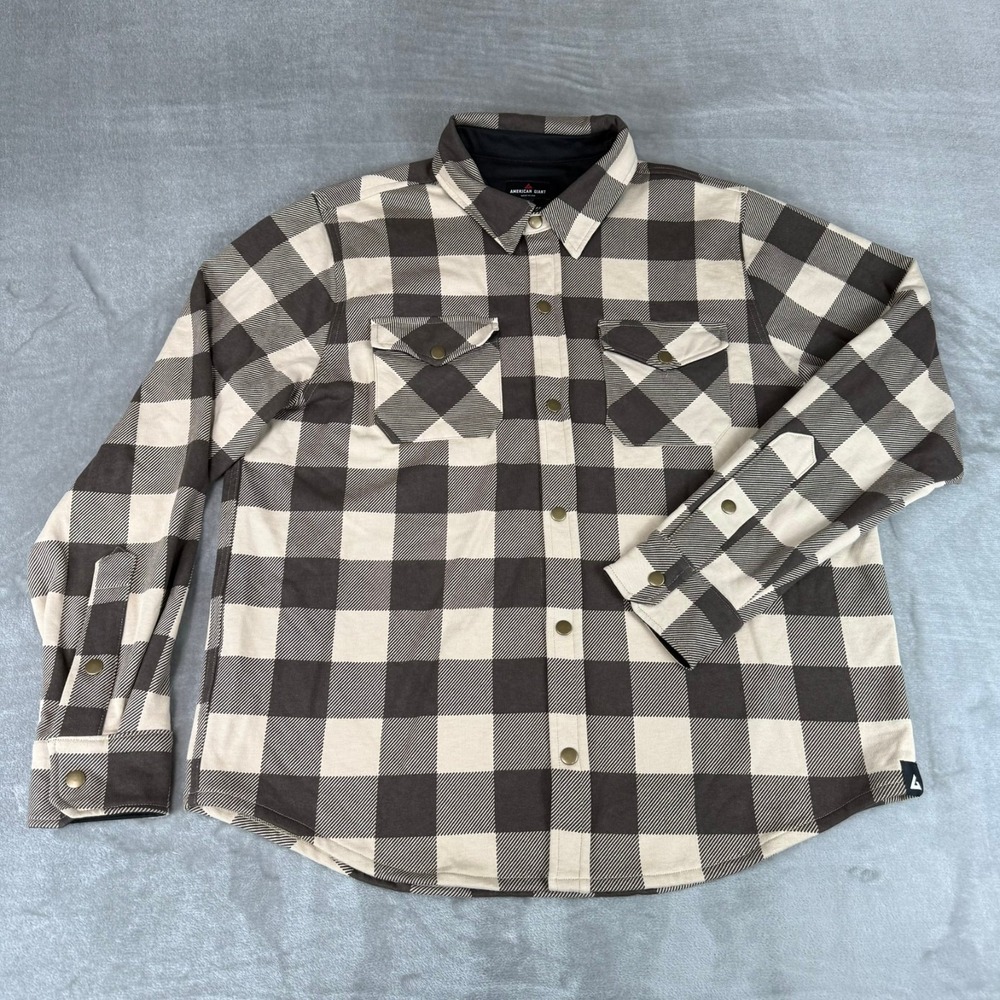 American Giant Redwood Fleece Overshirt Mens XL White Pepper Plaid $168 USA NWOT